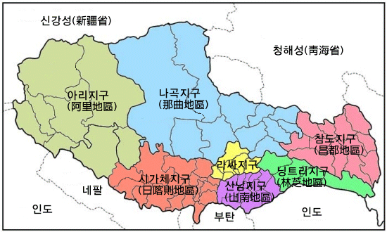 티벳(티베트) 세부 행정구역도
